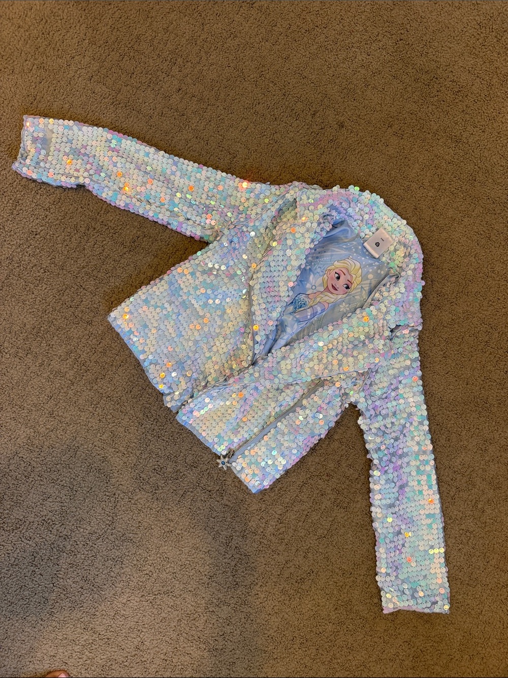 Disney Girls Sequin Jacket with Elsa Graphic - Iridescent Light Blue